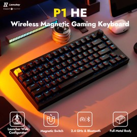 LEMOKEY P1 HE 75% Wireless Custom Mechanical Gaming Keyboard with Gateron Double-Rail Magnetic Switches Knob Version, QMK 2.4 GHz Bluetooth 5.2 RGB Backlight Compatible with Mac Windows Linux-Black