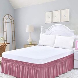 apott Pink Bed Skirt Wrap Around Bedskirt Dust Ruffle 14 Inch Drop with Three Sided Coverage for Queen Size Bed (59.06x78.74)