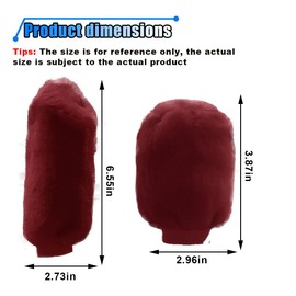 2PCS Plush Car Gear Shift Knob Cover & Handbrake Cover, Soft Fluffy Shift Knob Brake Handle Protector, Universal Car Interior Accessories (Burgundy)