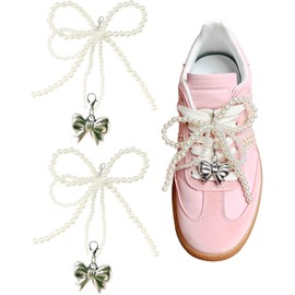 Lopau Pearl Bowknot Shoe Charms for Sneakers Shoelaces Decorations Clips Beaded Chain Buckle for Women Girl DIY Casual Shoe Lace Charms Accessories(Cute Pearls)