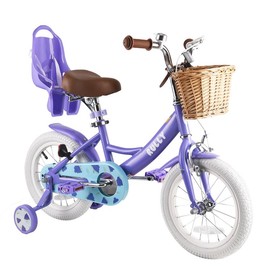 Rully Girls Bike for 2-7 Years Children, Fun Fruit Kids Bicycle with Training Wheels | Bell | Doll Seat | Wicker Basket (12"/14"/16")(Pink/Purple/Red) - Color: 12 inch