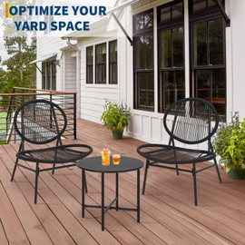 3-Piece Outdoor Seating Acapulco Chair All Weather Small Patio Bistro Set of 2 Chairs and Side Table Modern Outdoor Furniture for Backyard Garden Balcony Black