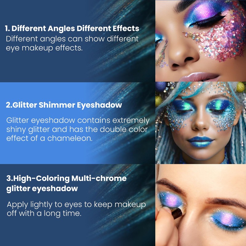 Prreal Chameleon Eyeshadow Glitter, Glitter Shimmer Eyeshadow, Multichrome Glitter Highlighter
