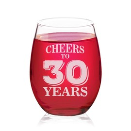 Veracco Cheers To 30 Years Thirth Birthday Gift For Him Her Thirty and Fabulous Stemless Wine Glass (Clear, Glass)