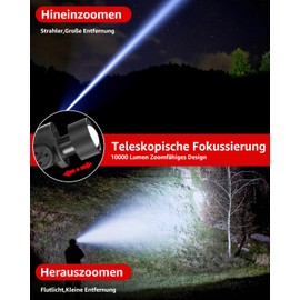 2024 NEW Stirnlampe LED Wiederaufladbar, Kopflampe Stirnlampe 10000LM, Große Kapazität 5000 mAh USB aufladbar, Superhelle 5 Modi, IP68 Wasserdichte, Sensor & Rotlicht, Lichtweicht für Camping Survival