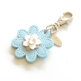 Happy HC-03 Flower Charm, Genuine Cowhide Leather, Rhinestone Included, Jewels, 9 Colors, Keychain, Made in Japan, Flower