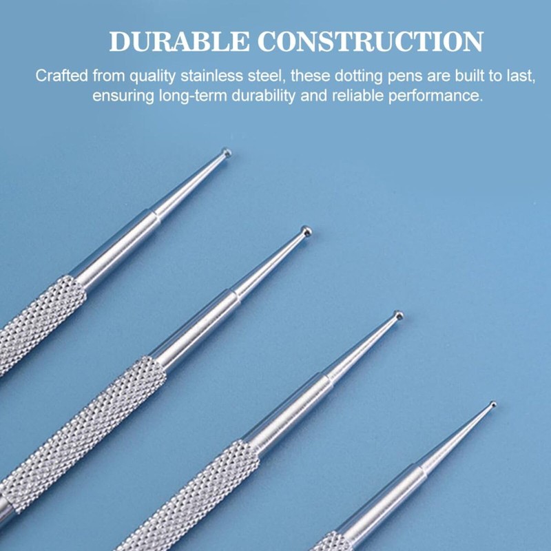 CVNRCLP Professional 4-Piece Nail Art Dotting Tool Set - Stainless