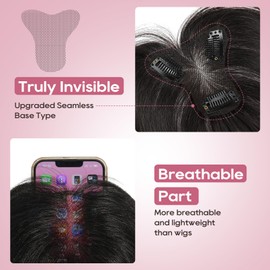 REECHO Hair Toppers for Women Real Human Hair, Seamless Human Hair Toppers with Bangs, 360° 3D Cover Clip in Bangs Hair Extensions for Daily Wear, Natural Black