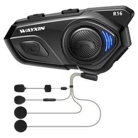 WAYXIN R16 Motorcycle Bluetooth Headset - Motorcycle Helmet - Intercom with Dual Chip, Multi-Audio, IP67 Waterproof, Music Sharing & FM Radio, for 6 People Group - Compatible with Other Brands