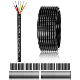22 Gauge 6 Conductor Electrical Wire 100FT, UL 2464 22 AWG 6 Wire Cable Tinned Copper PVC Stranded 22/6 Core Wire for LED Lighting, Outdoor Low Voltage Extension Cable, Automotive etc.