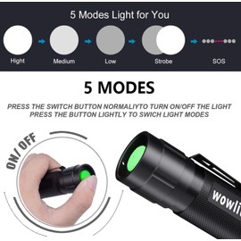 wowlite LED Torch Flashlight, V1000 Ultra Bright Flashlight with 5 Light Modes and Adjustable Focus for Emergency Camping Hiking (2 Pack)