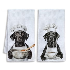 Shrago Funny Chef Black Labrador Kitchen Towels, Labrador Retriever Gifts Dish Tea Towels for Kitchen, Black Lab Gift, Gifts for Chefs Coffee Lovers Decorative Hand Towel, 16x24 Inch Set of 2