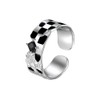 Black White Chessboard 925 Sterling Silver Adjustable Ring Crystal Wedding