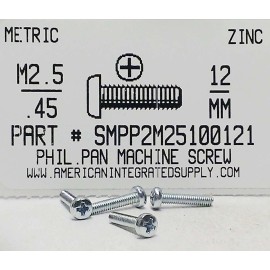 AMERICANINTEGRATEDSUPPLY.COM M2.5-.45X12MM PAN HEAD PHILLIPS MACHINE SCREWS STEEL ZINC PLATED (50)