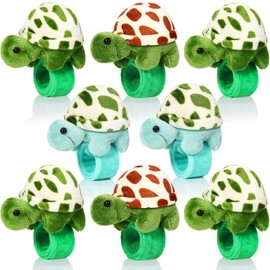 Lenwen 8 Pcs Animal Slap Bracelets Stuffed Animals Huggers for Kids Adorable Plush Stuffed Animal Slap Bracelets Bulk for Girls and Boys Birthday Party Favors Gifts (Stylish Turtle)