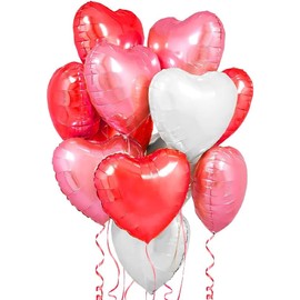 Heart Foil Balloons, 15Pcs Red Pink White Foil Heart Shaped Balloons, 18Inch Helium Mylar Balloons for Valentines, Engagement, Brithday, Baby Shower, Wedding Party Decorations