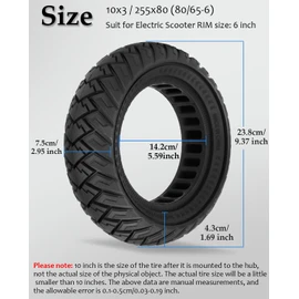 Felixstory 10x3 Off-road Solid Tire, 255x80(80/65-6) Tubeless Scooter Snow Tire Fit for Varla Eagle One/Kaabo Wolf Warrior/Apollo ghost/Yume y10/Zero 10x/Nanrobot D4 D6/ Kugoo Kirim Electric Scooter