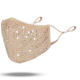 Natalie Mills Designer Crystal Face mask! Machine Washable, Adjustable Ear Strap, Open Pocket, FREE Filter (NUDE)