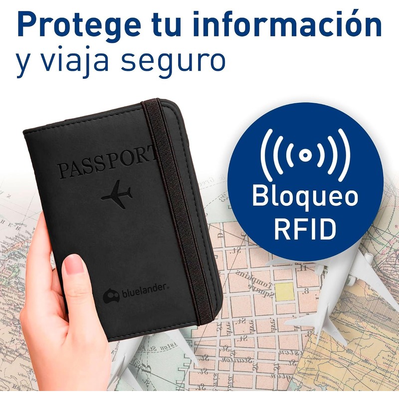 Bluelander Porta Pasaporte, con Protección RFID, Porta Pasaporte y Visa,