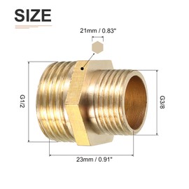 DTGN G1/2 Male x G3/8 Male Brass Pipe Fitting - 4Pack - Good for Pipe Connection - Brass Hex Nipple Connectors - Gold Tone