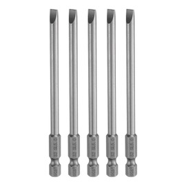 Sourcing Map 5pcs SL5 5mm S2 Steel Flat Head Magnetic Slotted Screwdriver Bits, 1/4" Hex Shank, 100mm (3.9") Long, Industrial Grade Screw Driver Drill Bits for Screws