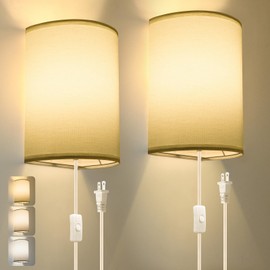 Beser·Win Plug in Wall Sconce, 3 Color, Set of Two, Industrial Wall Lamp with Plug in Cord, Rustic Fixture, On/Off Switch Vintage Wall Light Fixture for Headboard Bedroom Porch (White)