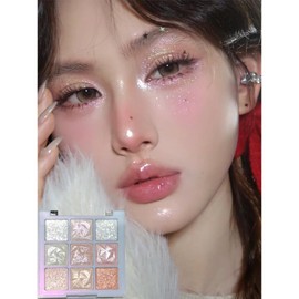 Korean Cosmetics Awakening Soft Blur Eye Shadow Palette 9 Colors Eyeshadow Palette Low Saturation Pearlescent 9 Cold Tone Eye Shadow Palette Black Smoke Matte Glitter Eye Shadow Palette (#Snow Flower
