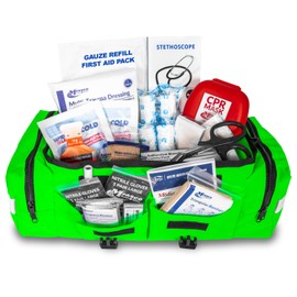 First Aid Kit - Fully Stocked Portable Reflective Bag -First Responder Emergency Response Kit-for Natural Disaster Preparedness-Customizable Storage-Includes 415 Pcs First Aid Supplies - Lime Green