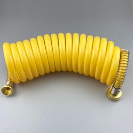 Darnassus Heavy-duty PU Coil Hose, Self-Coiling Garden Hose with Solid Brass Fittings, Retractable, Corrosion Resistant, for Household (15 FT, Yellow)