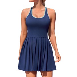 ATTRACO Women's Golf Dress with Built in Bra Navy Tennis Dress Pleated Summer Dress Pickleball Outfits L