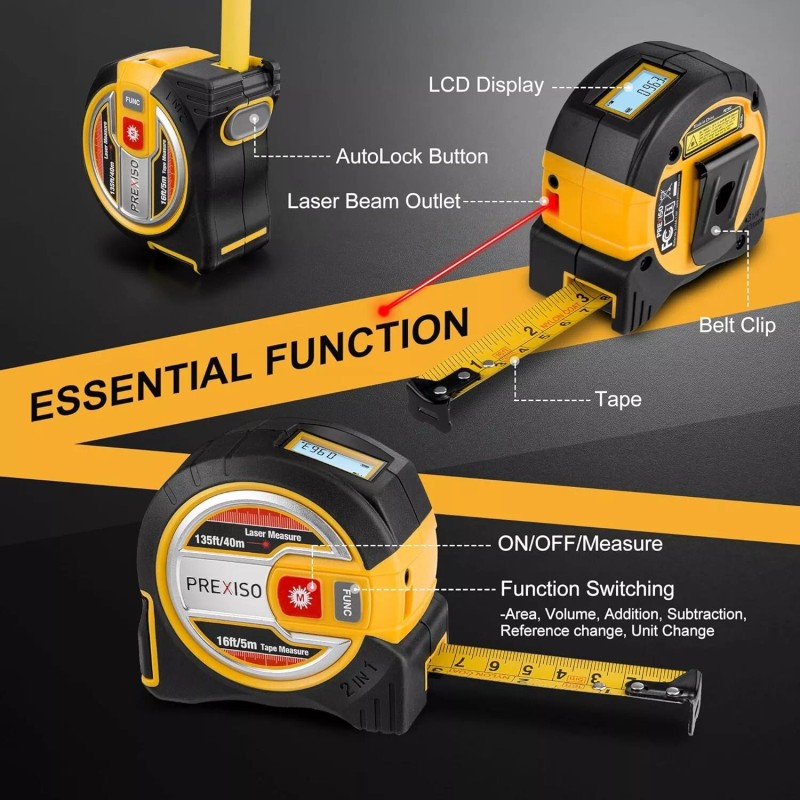 PREXISO 2-in-1 Laser Tape Measure - NOT Digital Tape -