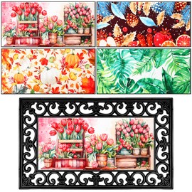 Tinideya 4 Pcs Seasonal Interchangeable Entrance Doormats Holiday Welcome Mat Spring Summer Fall Winter Interchangeable Entrance Doormat Front Door Mat Festival Home Decor 22 x 10 Inches