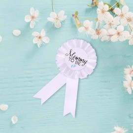 CoolerthingsDG, 1 Mommy to be Tinplate Badge Pin - Baby Shower Button New Mom Gifts Gender Reveals Party Baby Girl White Rosette Button Baby Celebration ( White, Blue footprint), Alloy Steel