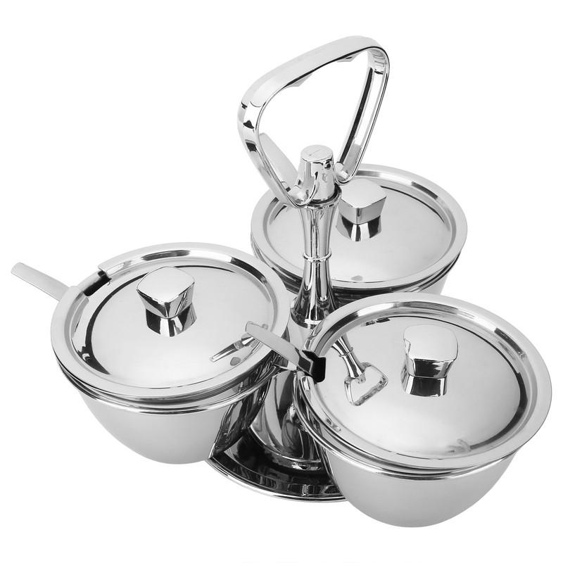 Spice Rack Kitchen Stainless Steel Seasoning Pots Condiment Set Rotating