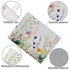 Dish Drying Mat 18×24 Inch Extra Large Absorbent Kitchen Drying Pad with Cute Wildflowers Patterns-Quick Dry/Machine Washable