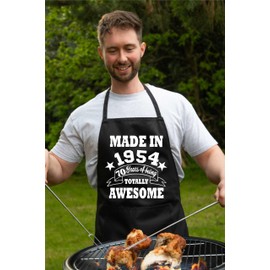 Print4U 70th Birthday Made In 1954 BBQ Cooking Funny Novelty Apron Black