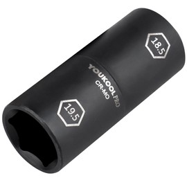 YOUKOOL 1/2-Inch Drive Double Ended Impact Socket, 18.5mm x 19.5mm, 6-Point,Thin Wall Wheel Protector Nut Socket, Made from Robust and Anti-Corrosive Steel, Precise Laser-Etched Size Markings