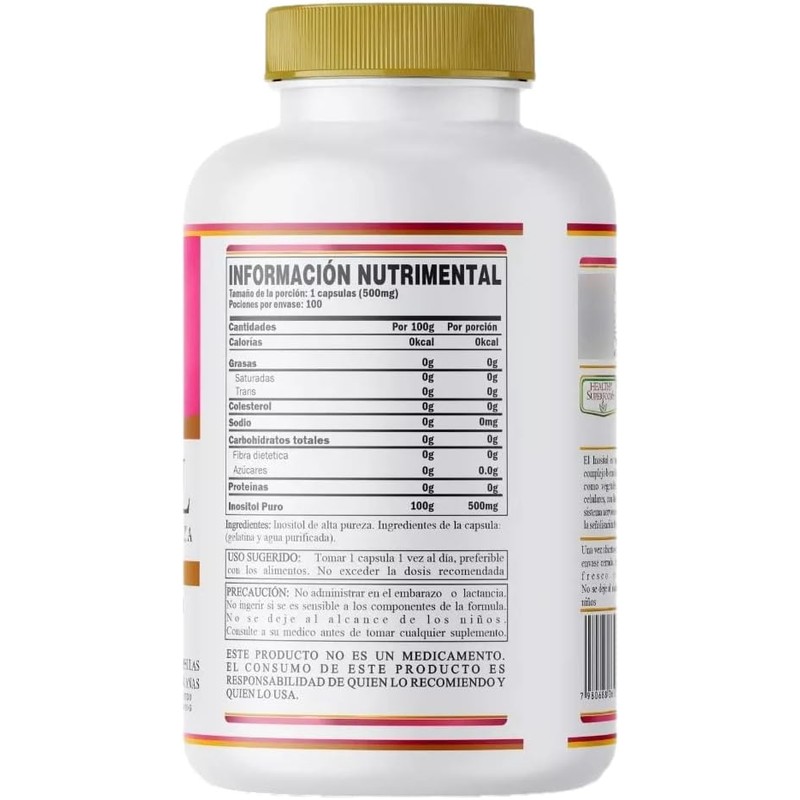 Inositol Puro 200 Cápsulas De 500mg Premium 200 Servicios