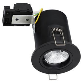 Long Life Lamp Company GU10 Fixed Black Downlight Fire Rated Recessed Ceiling Spot Light Can Twist and Lock FRB03