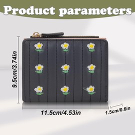 AdiStylinno Small Wallets Women, Floral Print Cute Coin Purse Slim Minimalist Card Holder with Coin Pocket Muti Card Slots (Black)