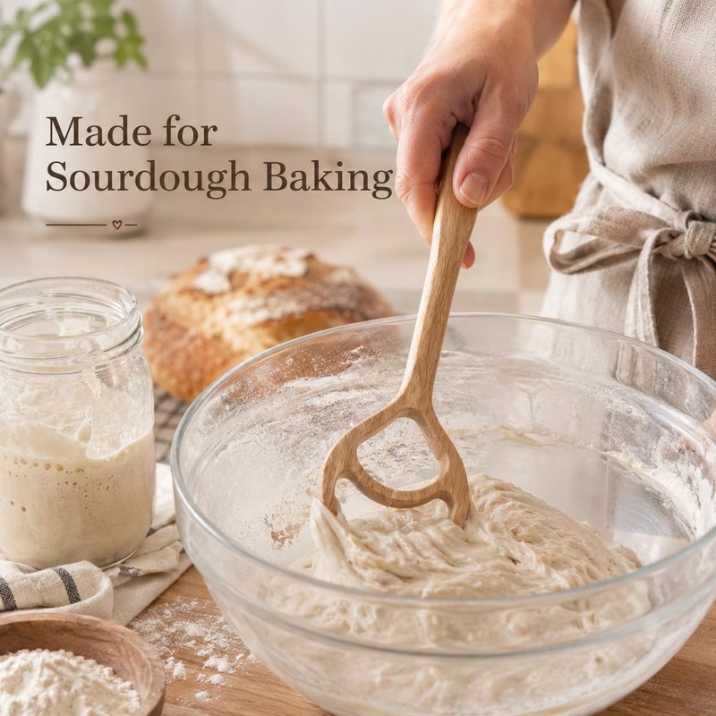 2 Pcs Wooden Danish Dough Whisks for Sourdough Bread, 12.6