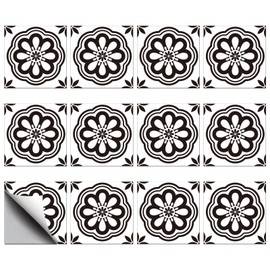 CHGCRAFT 36pc Black Floral Pattern Tile Stickers Waterproof Tile Stickers Square with Flower Pattern for Kitchen Bathroom Bedroom Wall Fireplace Floor Decoration, 3.9×3.9inch