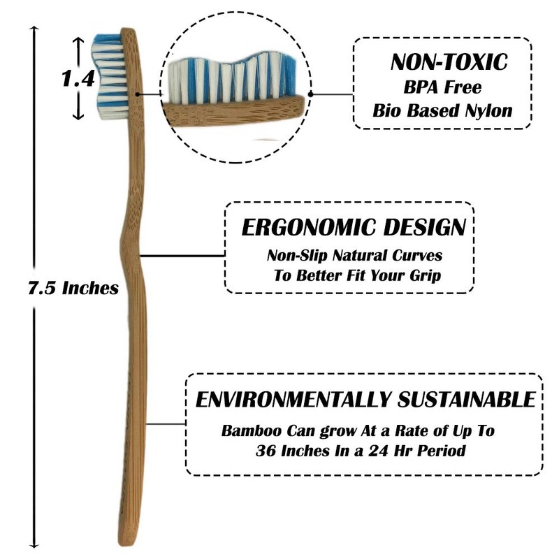 Terra Futura Bamboo Toothbrush 4 Pack, Ergonomic Toothbrush. Eco Friendly,