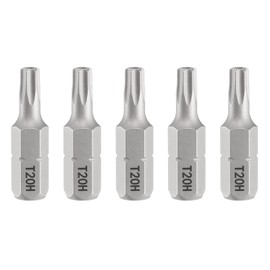 sourcing map 5pcs T20H Torx Screwdriver Bit 1/4" Hex Shank 25mm/1" Length Magnetic Star 6 Point Head S2 Steel Screw Driver Bit with Hole