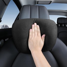 POKSRI 1P Car Neck Pillow for headrests, Suede Support Head Pillows for Driving,Polyester,11.8x7.5inch Drive Vehicle Cushion Seats(Black Color)