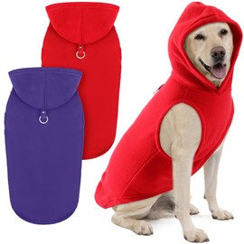 Abbylike 2 Pcs Dog Hoodies with Leash Hole and Pocket Dog Sweatshirt Fall Cold Winter Sleeveless Sweater with Hood Warm Cozy Pet Clothes for Medium Large Pets Puppy Boys Girls(Size L)