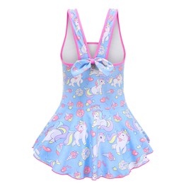 RuuYiicoco Traje de baño de una pieza para niñas, diseño de unicornio, sirena, arcoíris, Azul (Blue Unicorn), 10-11 Años
