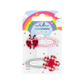 invisibobble Snap Clip Kids Happy Ladybird (2 Pieces) - Children's Hair Clips Set with Ladybird & Flower - For Girls & Boys - Large Hair Clip for Thin Hair - Playful, Safe & Hair Friendly