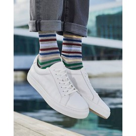 FALKE Men's Tinted Stripe M So Wool Cotton Patterned 1 Pair Socks, Green Beech 7464, 8.5-11