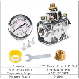 BARTOO Upgrade Adjustable Fuel Pressure Regulator Carburetor with Gauge, 1-4 PSI, 3/8in NPT, 12-804